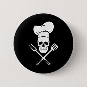 Badge Rond 5 Cm Chef Casquette Cuisine Crâne Cuisine Barbecue Barb
