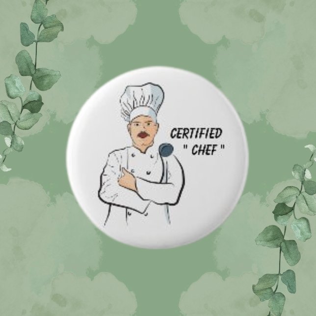 Badge Rond 5 Cm Chef Certifié, White Men Simple Chef Round (Créateur téléchargé)