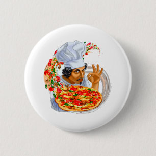 Badge Rond 5 Cm Chef De Pizza Chef Tenant Une Délicieuse Pizza
