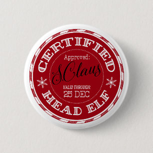 Badge Rond 5 Cm Chef Elfe   Sceau de Noël d'approbation