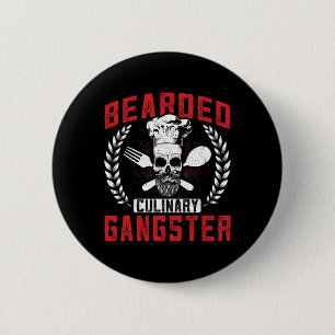 Badge Rond 5 Cm Chef Gangster culinaire à harpe Cuisine crâne Bbq