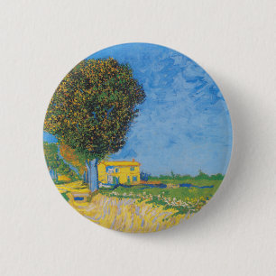 Badge Rond 5 Cm Chemin ensoleillé vibrant & Maison jaune de Van Go
