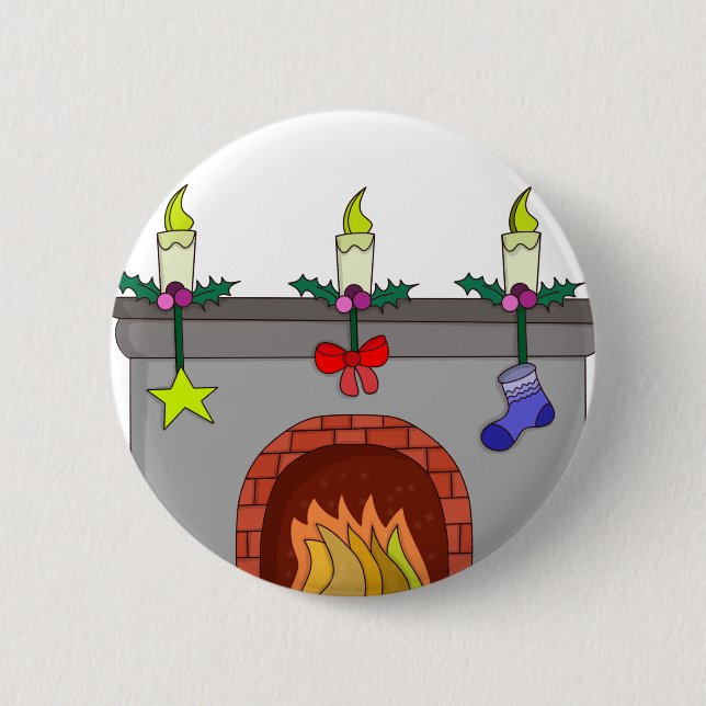 Badge Rond 5 Cm Cheminée de Noël cosy (Devant)