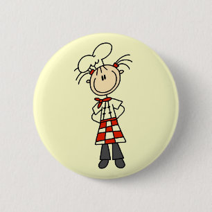 Badge Rond 5 Cm Chemise à figures bâton de fille chef Cadeaux et T