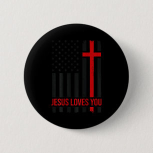 Badge Rond 5 Cm Chemise Américain Drapeau Jésus Vous Aime Foi Chré