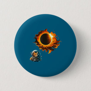 Badge Rond 5 Cm Chemise Chat Astronaute Regardant l'Éclipse Solair