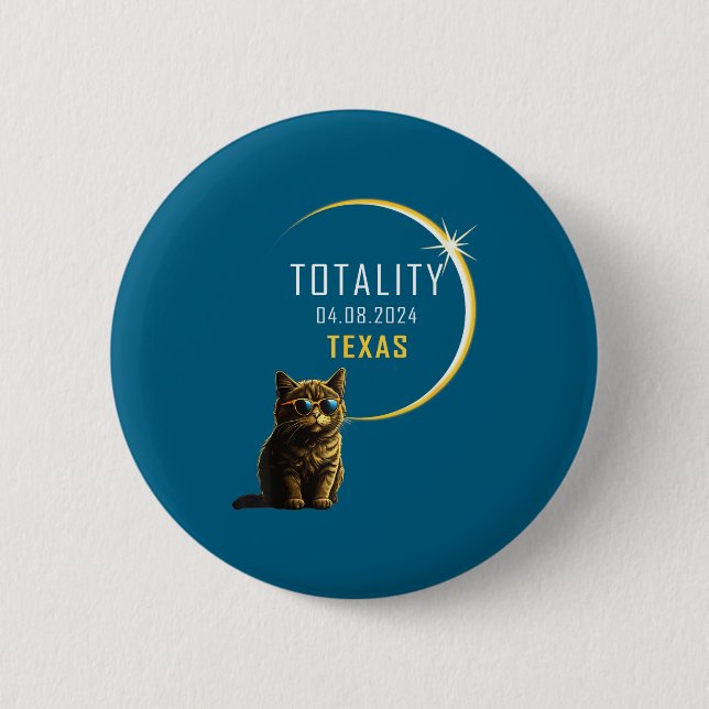 Badge Rond 5 Cm Chemise Chat Éclipse Solaire Totale Texas (Devant)
