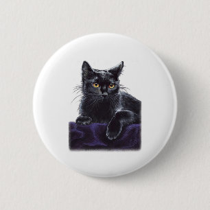 Badge Rond 5 Cm chemise chat noir