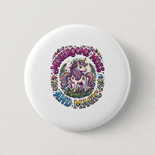 Badge Rond 5 Cm Chemise commerciale Licornes Champignons Mousse et