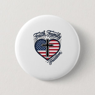 Badge Rond 5 Cm Chemise croix patriotique Foi Famille Liberté Cœur