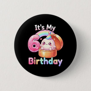 Badge Rond 5 Cm Chemise d'anniversaire 6 ans Fille Mignon gâteau d