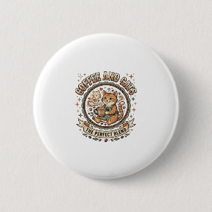 Badge Rond 5 Cm Chemise d'art vectoriel vintage Café et chats Chat