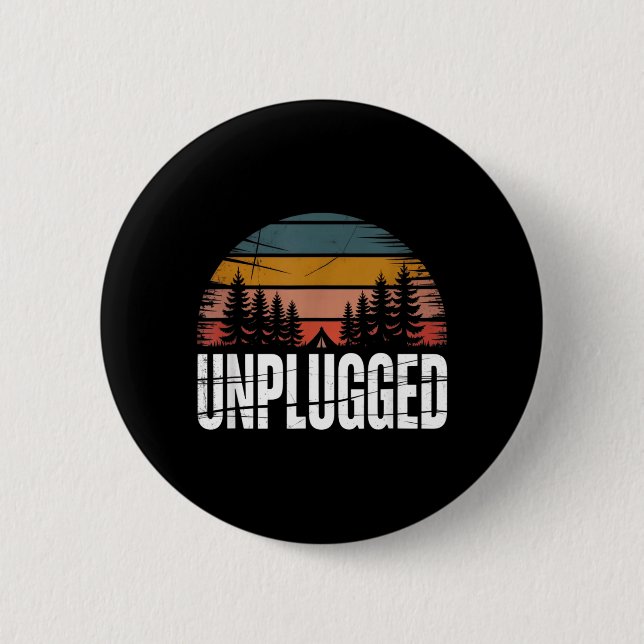 Badge Rond 5 Cm Chemise de camping débranchée Rétro Coucher de sol (Devant)