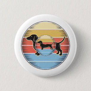 Badge Rond 5 Cm Chemise de chien de coucher de soleil rétro de tec