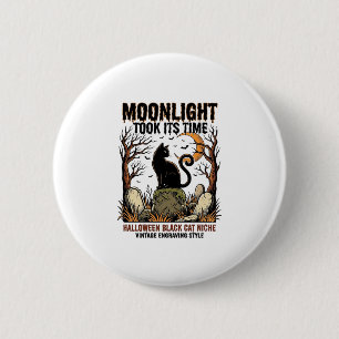 Badge Rond 5 Cm Chemise de cimetière vintage de chat noir Hallowee