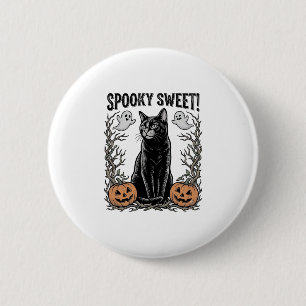 Badge Rond 5 Cm Chemise de gravure Halloween vintage de chat noir