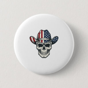 Badge Rond 5 Cm Chemise de gravure vintage de crâne de cowboy patr