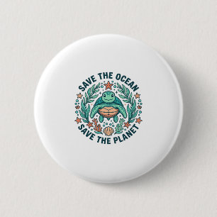 Badge Rond 5 Cm Chemise de gravure vintage de tortue de mer sauvez