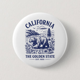 Badge Rond 5 Cm Chemise de l'État Rétro Californie Est 1850 Côte D