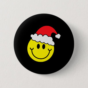 Badge Rond 5 Cm Chemise de Noël visage sourire jaune chapeau de Pè