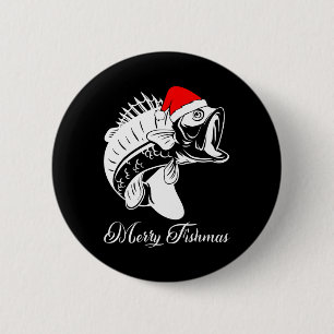 Badge Rond 5 Cm Chemise de pêche de Noël - Joyeux Fishmas