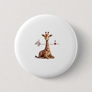 Badge Rond 5 Cm Chemise de rythme cardiaque de girafe d'anniversai