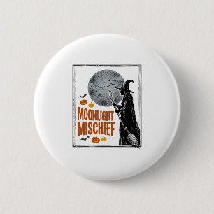 Badge Rond 5 Cm Chemise de sorcière vintage silhouette de lune d'H