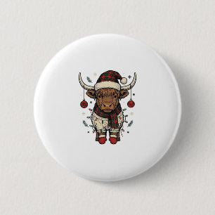Badge Rond 5 Cm Chemise de vacances de Noël vintage Highland Cow_1