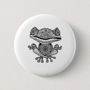 Badge Rond 5 Cm Chemise de yoga Grenouille de yoga Mandala Méditat