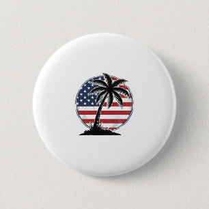 Badge Rond 5 Cm Chemise d'été Drapeau Américain Palmier Vintage_1