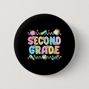 Badge Rond 5 Cm Chemise Deuxième Année Rétro Retour à l'école