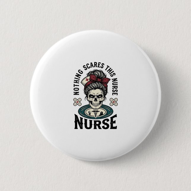 Badge Rond 5 Cm Chemise d'infirmière Halloween Graphique de crâne  (Devant)
