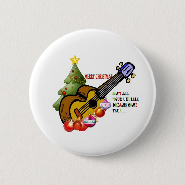 Badge Rond 5 Cm Chemise d'ukulélé de Noël (Devant)