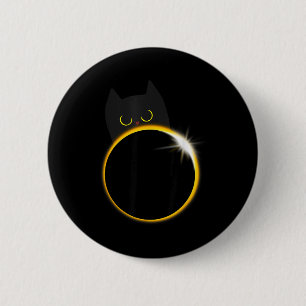 Badge Rond 5 Cm Chemise Éclipse Solaire Amateur de Chat Noir