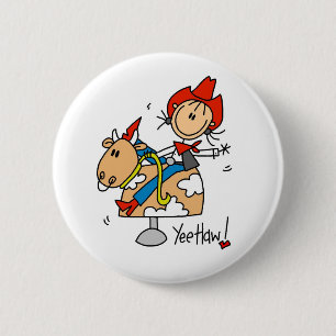 Badge Rond 5 Cm Chemise et Cadeaux Cowgirl Stick Figure Yee Haw