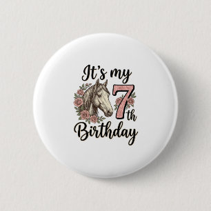 Badge Rond 5 Cm Chemise Fille 7ème Anniversaire Cheval Floral Vint