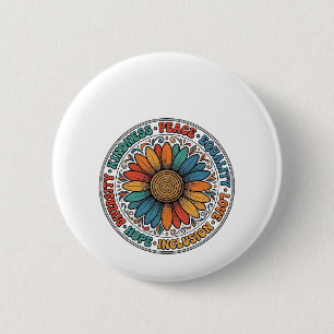 Badge Rond 5 Cm Chemise Fleur de Paix Égalité Gentillesse Vintage_