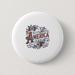 Badge Rond 5 Cm Chemise Fleurie Patriotique Vintage Merica Design_