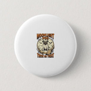 Badge Rond 5 Cm Chemise Halloween Pug avec Lune de gravure vintage