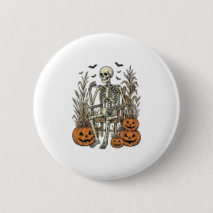 Badge Rond 5 Cm Chemise Halloween squelette vintage et citrouilles