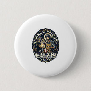 Badge Rond 5 Cm Chemise Jésus Soudeur Atelier de Métal Inspirante