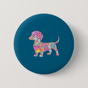 Badge Rond 5 Cm Chemise Œufs Colorés Chien Teckel Chiot