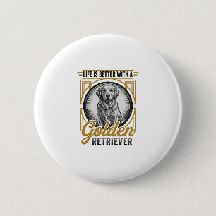 Badge Rond 5 Cm Chemise pour amateur de chien Retriever doré gravu