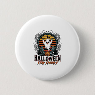 Badge Rond 5 Cm Chemise Rétro Halloween avec Lune Fantôme Gravée D