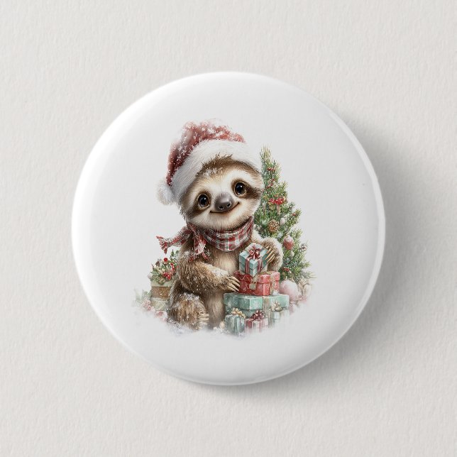 Badge Rond 5 Cm Chemise Sloth Christmas Santa Hat (Devant)