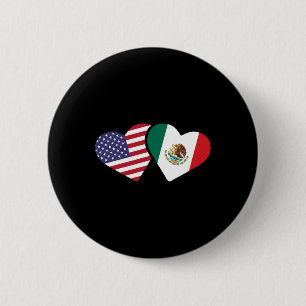 Badge Rond 5 Cm Chemise T Drapeau Mexique Usa Cœur Mexicain Améric