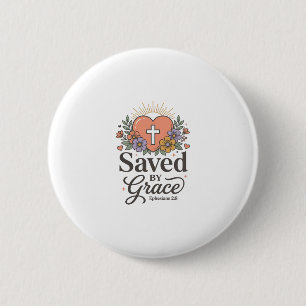 Badge Rond 5 Cm Chemise vectorielle chrétienne florale Sauvé par l