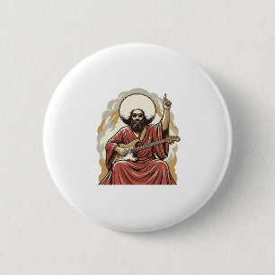 Badge Rond 5 Cm Chemise vectorielle d'art de guitariste de gravure