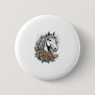 Badge Rond 5 Cm Chemise vectorielle de conception de cheval floral