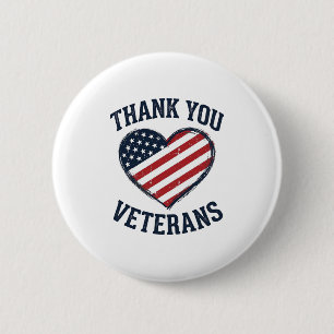 Badge Rond 5 Cm Chemise Vintage Cœur Patriotique Merci aux Vétéran